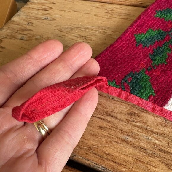 Vintage Needlepoint Santa With Toy Bag Christmas Stocking 16” READ ALL - Picture 4 of 10